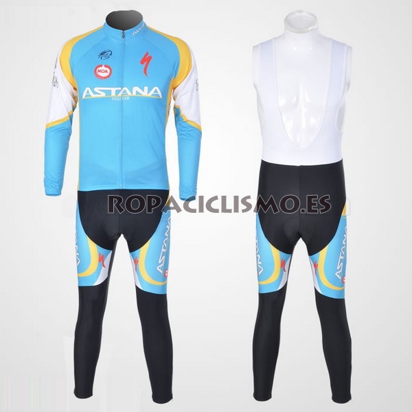 2012 Maillot Astana Azul mangas largas tirantes